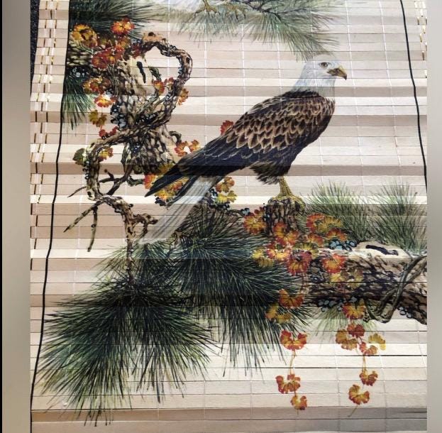 Vintage Eagle Wall Large Art Asian Bamboo Scroll