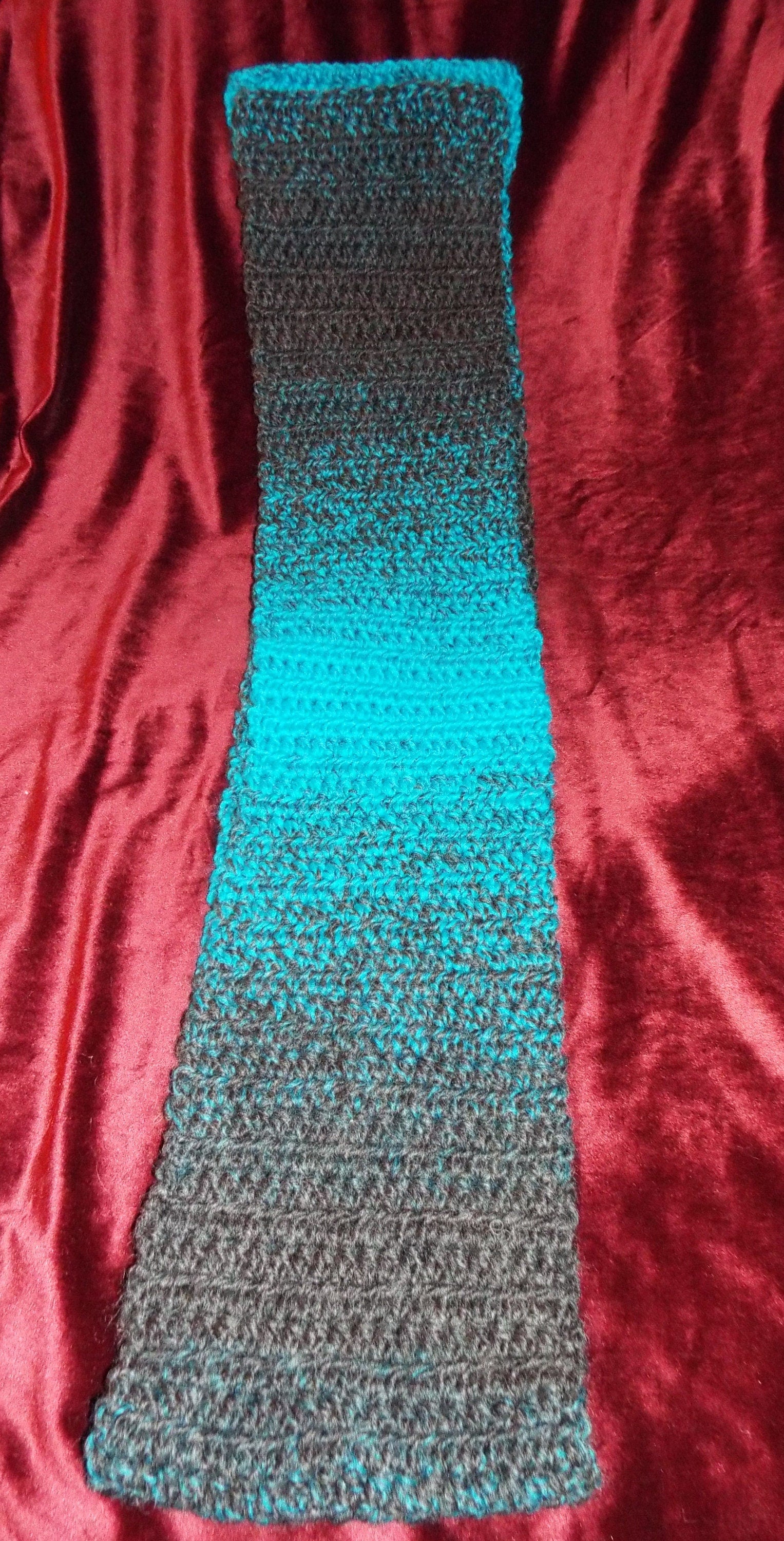 Aqua Blue Black Handmade Scarf Made With Scarfie Lion Brand Yarn