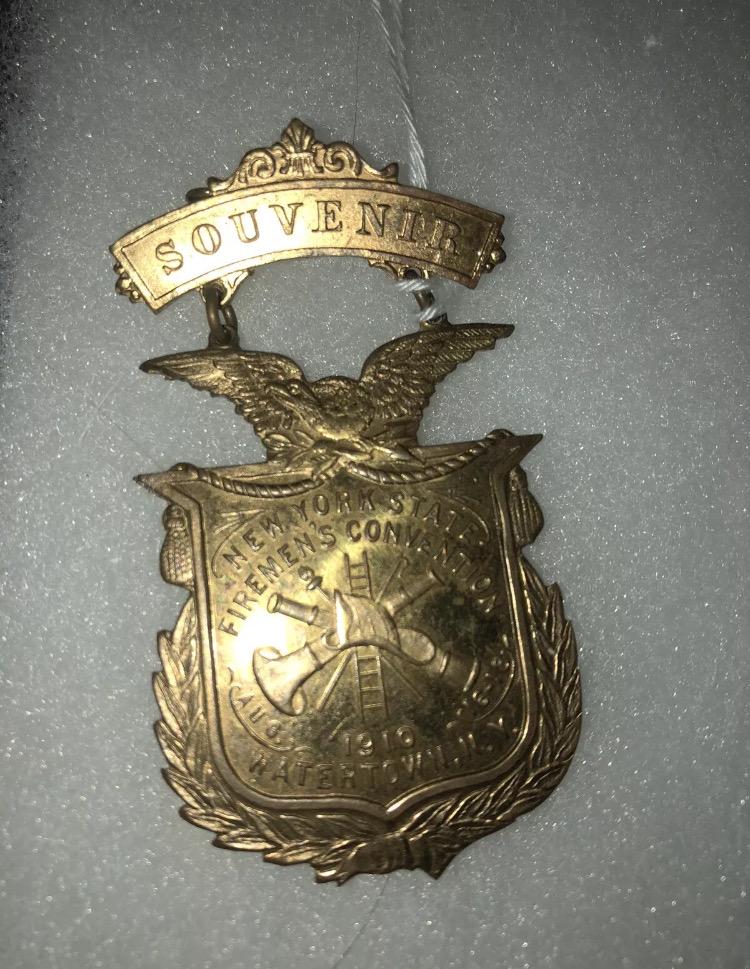 1910 New York State Fireman’s Convention Watertown NY Souvenir Pin