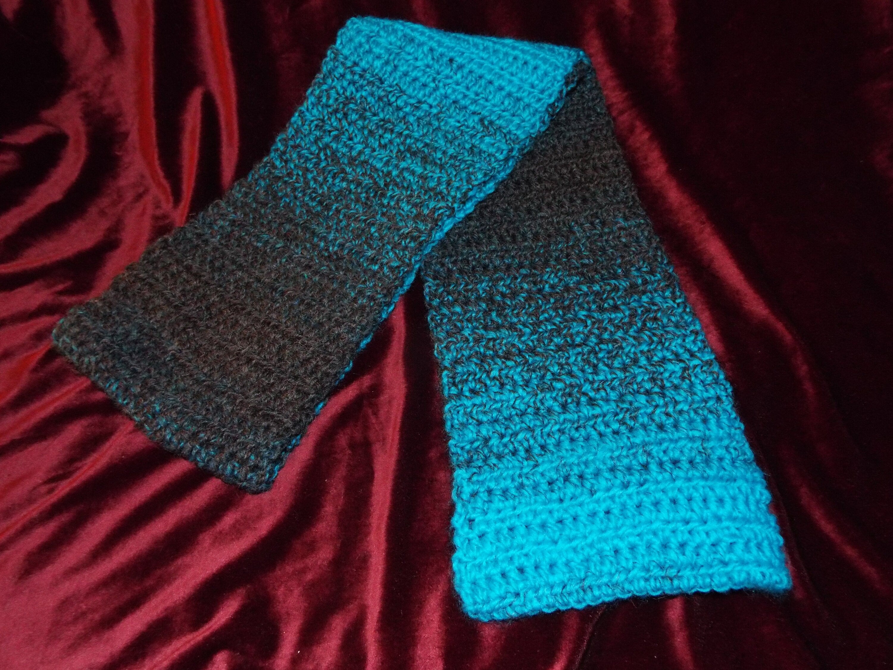Aqua Blue Black Handmade Scarf Made With Scarfie Lion Brand Yarn