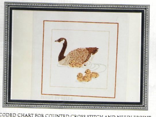 Canadian Goose With Chicks Coded Charts for Cross Stitch and Needlepoint Design by Helga