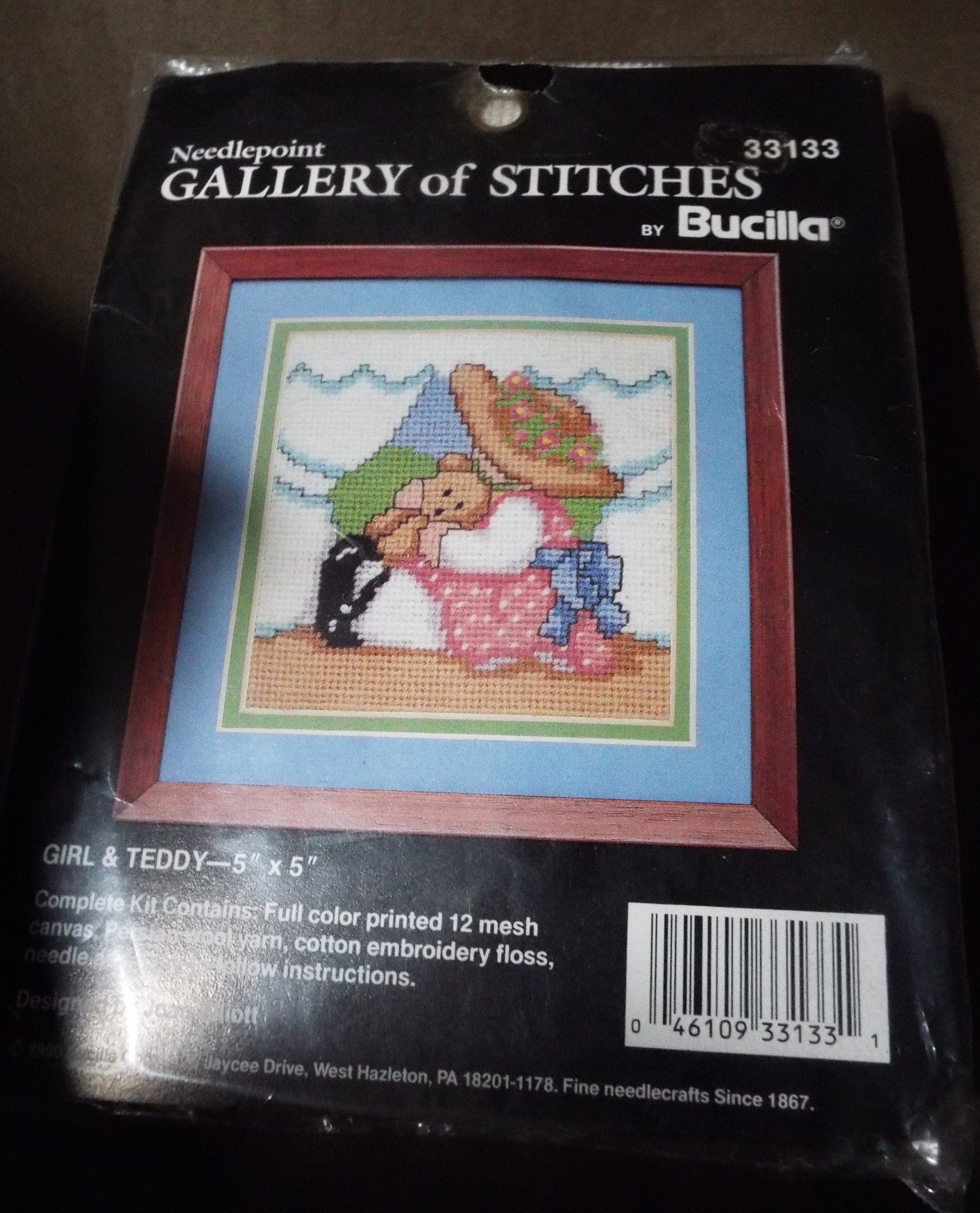 Girl & Teddy Needlepoint Kit Gallery of Stitches by Bucilla