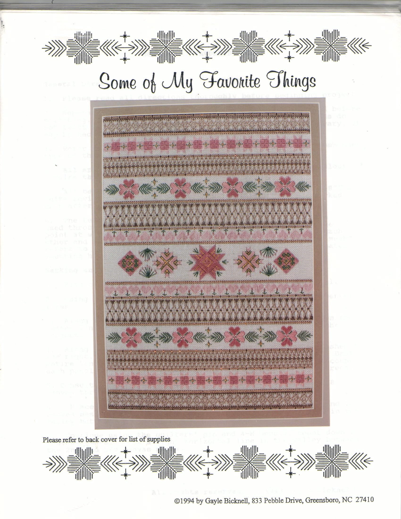 Some Of My Favorite Things Cross Stitch Needlepoint Sampler
