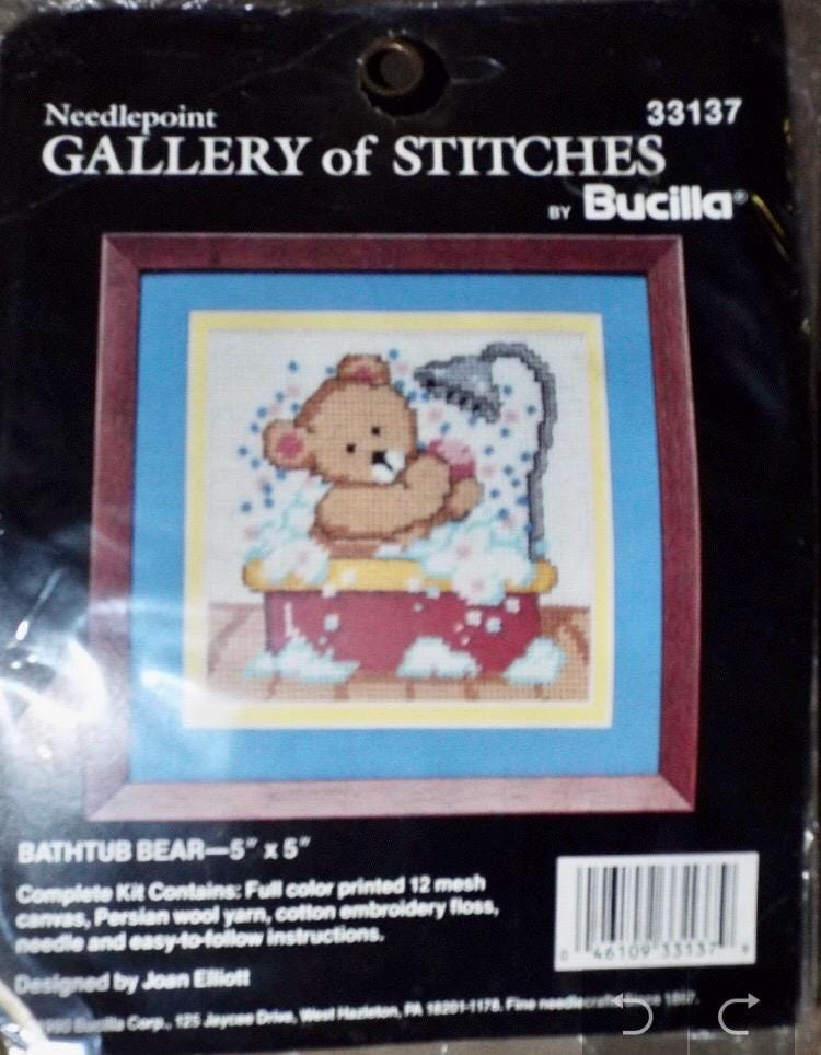 Bathtub Bear Needlepoint Gallery of Cross Stitches by Bucilla
