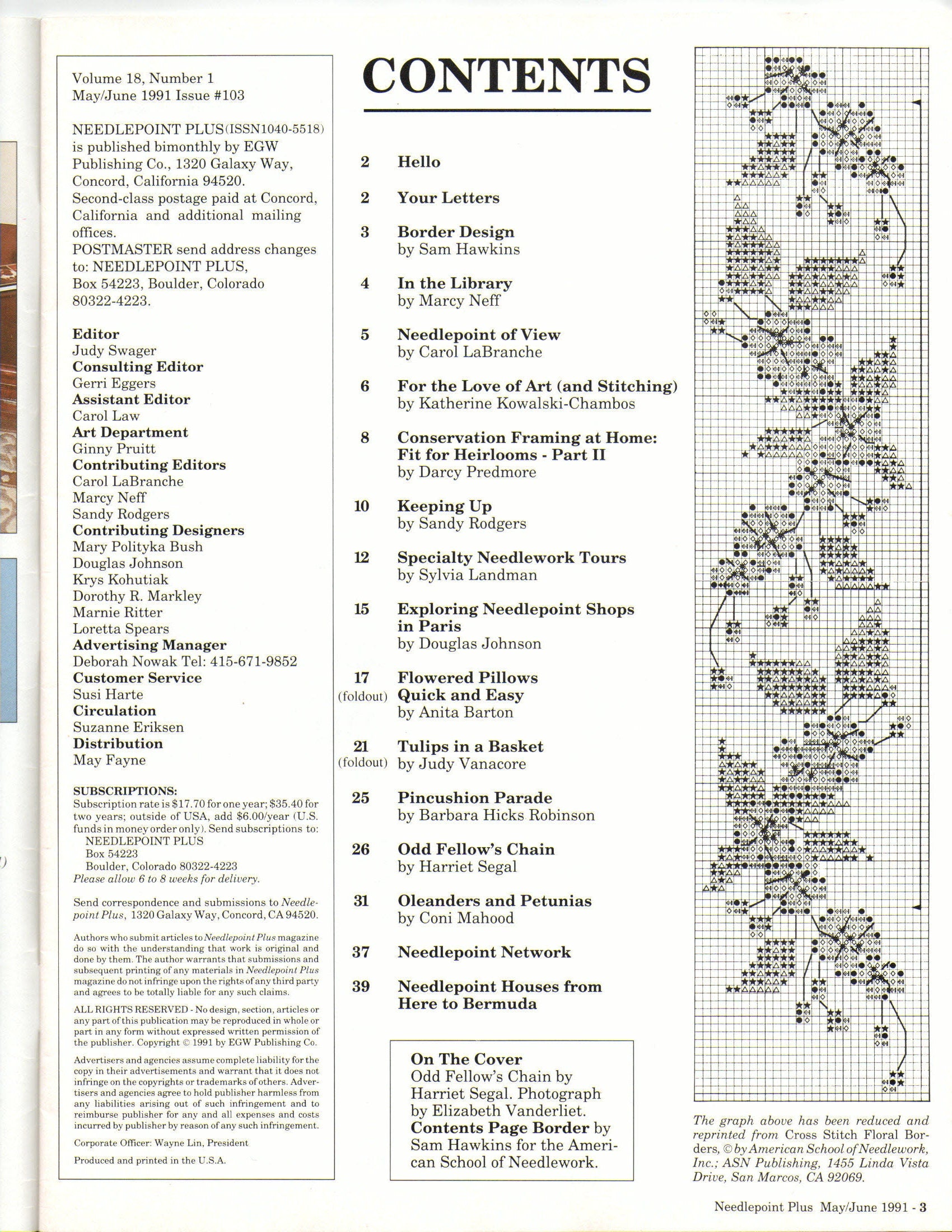 Needlepoint Plus Magazine May June 1991 Odd Fellow's Chain By Harriet Segal