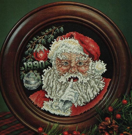 1990 Santa Christmas Plate Cross Stitch Lealfet 32 Stoney Creek Collection Customizable