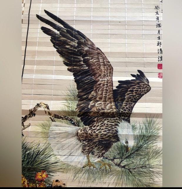 Vintage Eagle Wall Large Art Asian Bamboo Scroll