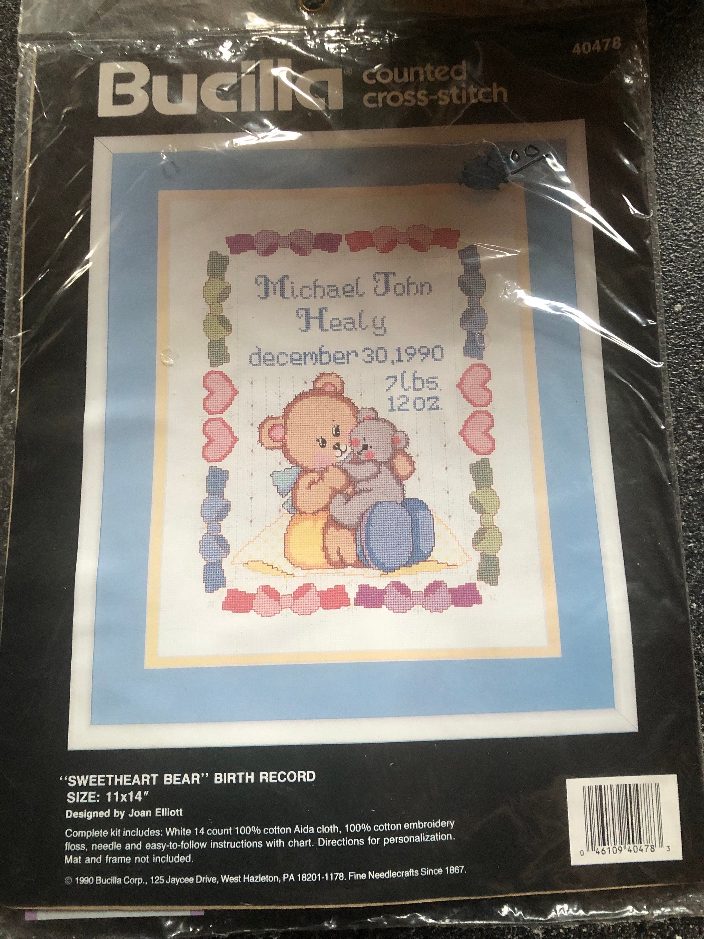 Sweetheart Bear Birth Record Counted Cross Stitch Kit by Bucilla