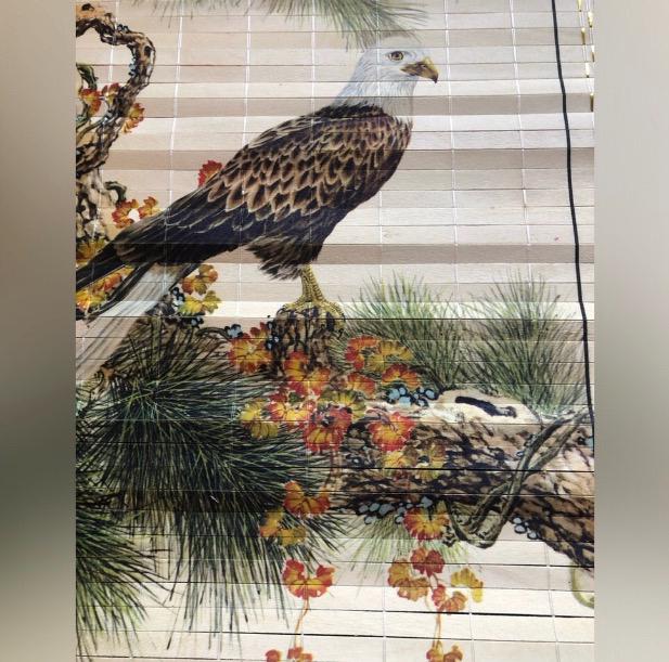 Vintage Eagle Wall Large Art Asian Bamboo Scroll