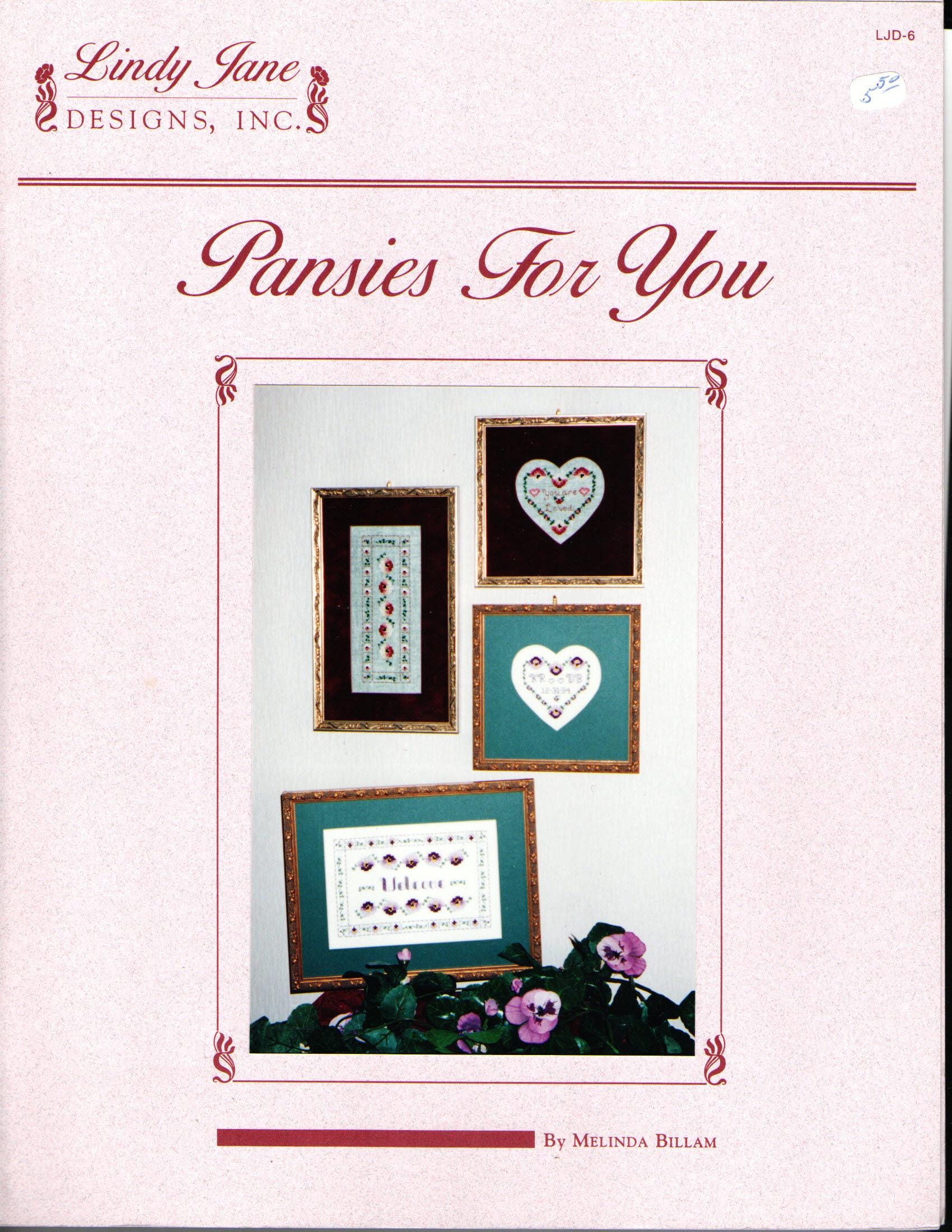 Pansies For You Cross Stitch Lealfet Lindy Jane Designs Inc By Melinda Billam