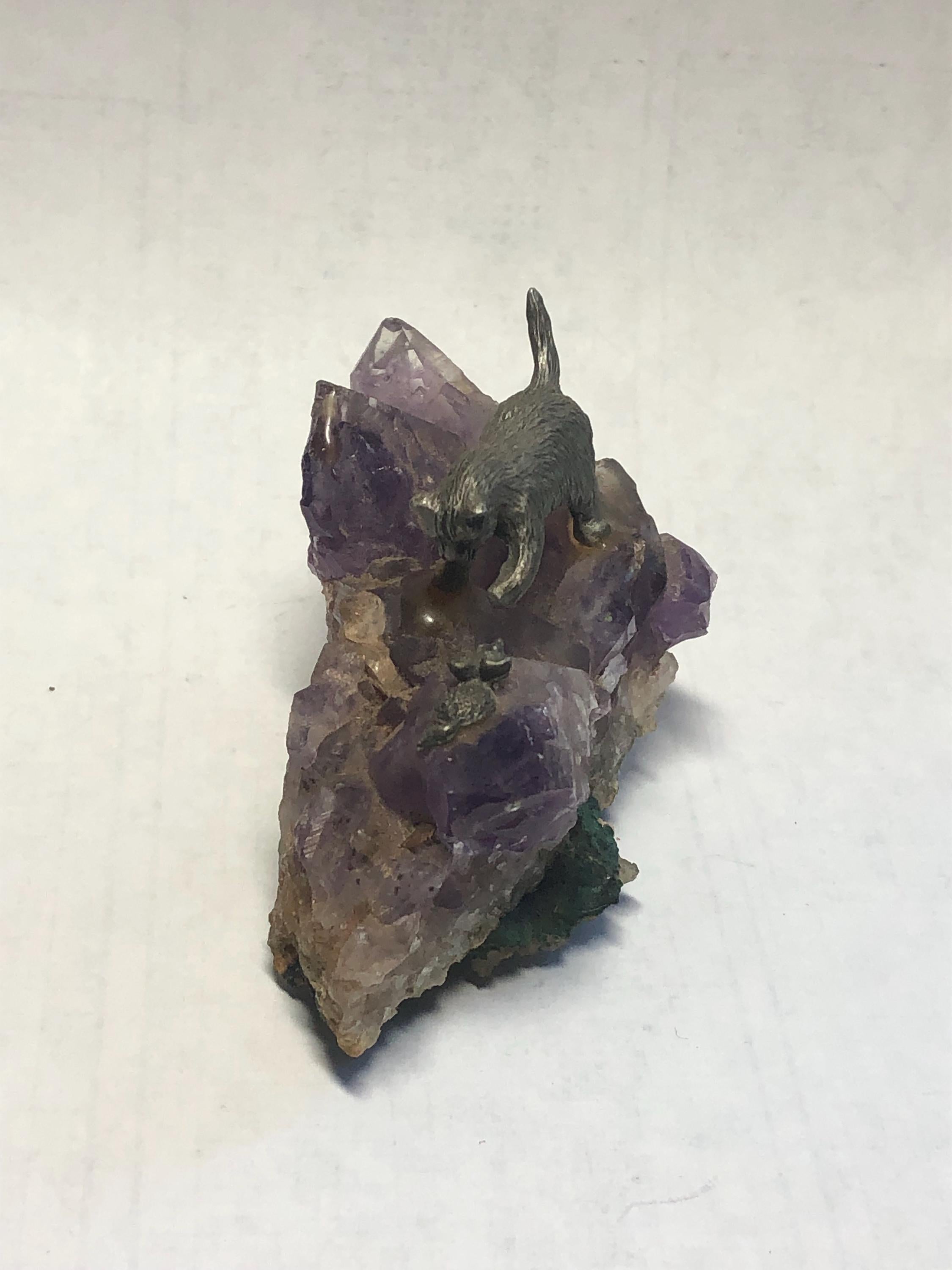 Cat & Mouse On Amethyst Vintage 1980’s