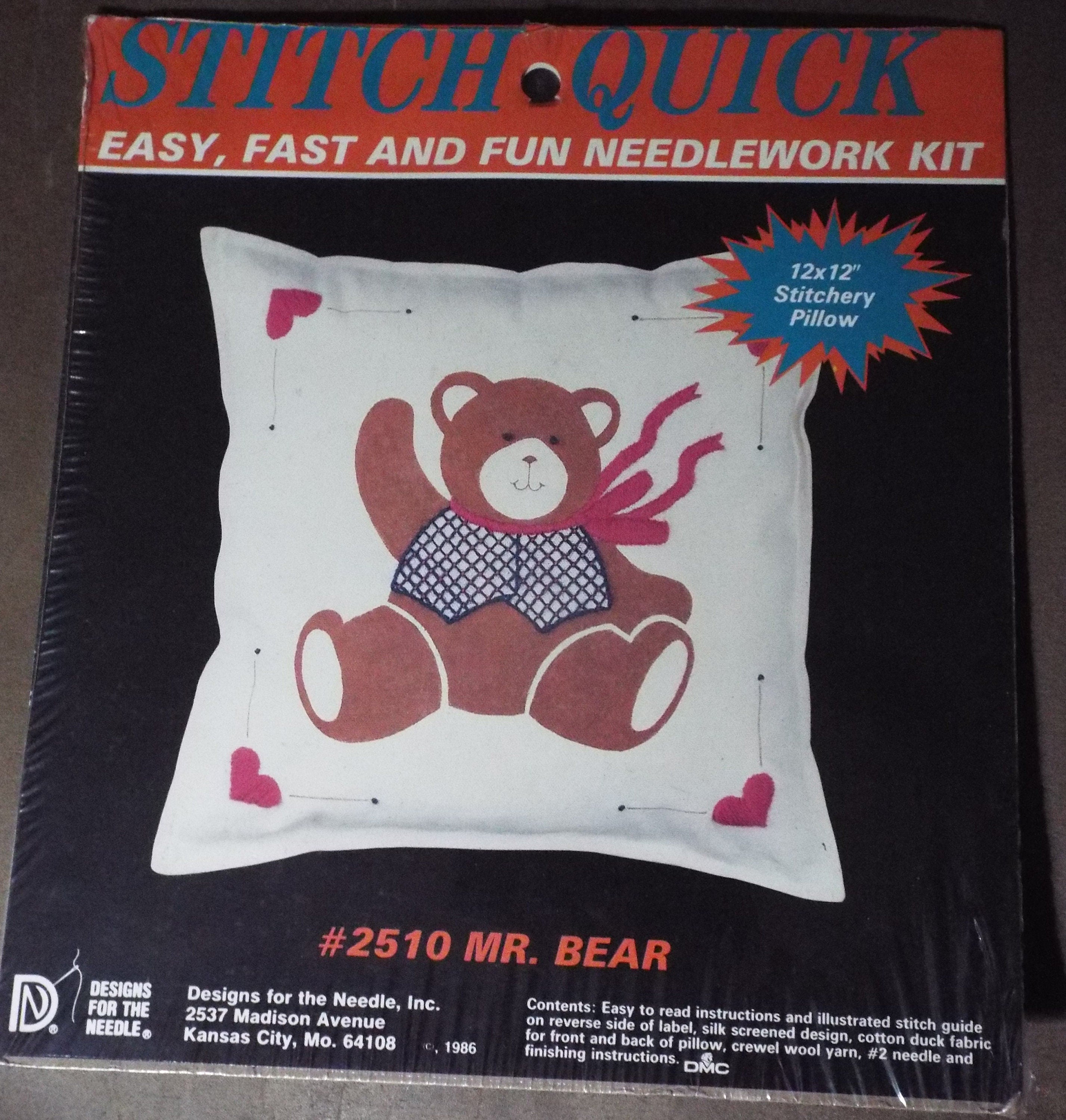Mr Bear #2510 Stitch Quick Easy Fast And Fun Needlework Kit 12 x 12 Inch Stitchery Pillow
