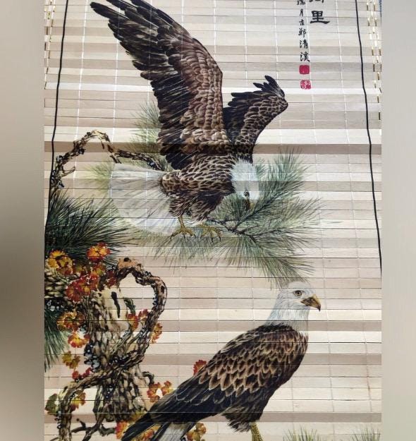 Vintage Eagle Wall Large Art Asian Bamboo Scroll