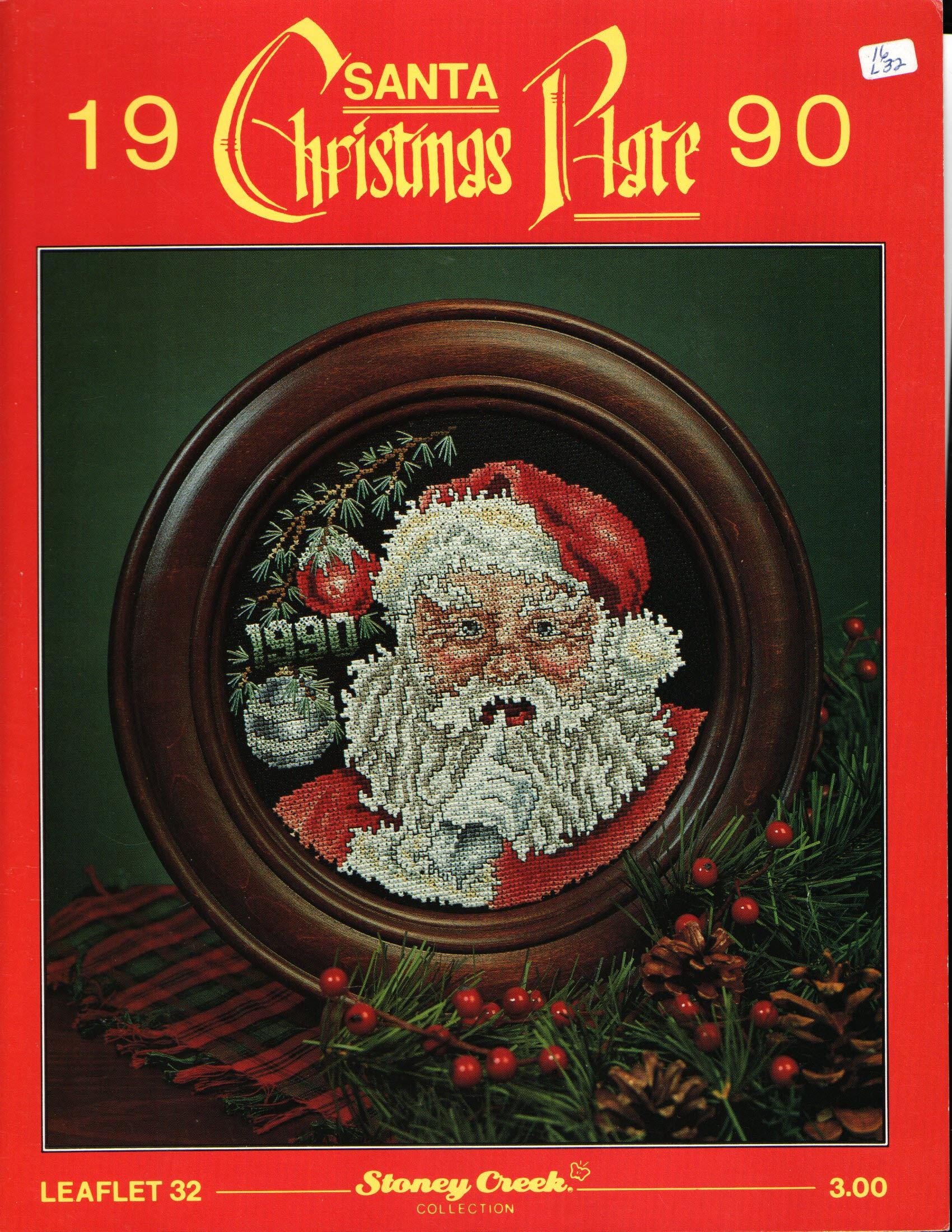 1990 Santa Christmas Plate Cross Stitch Lealfet 32 Stoney Creek Collection Customizable