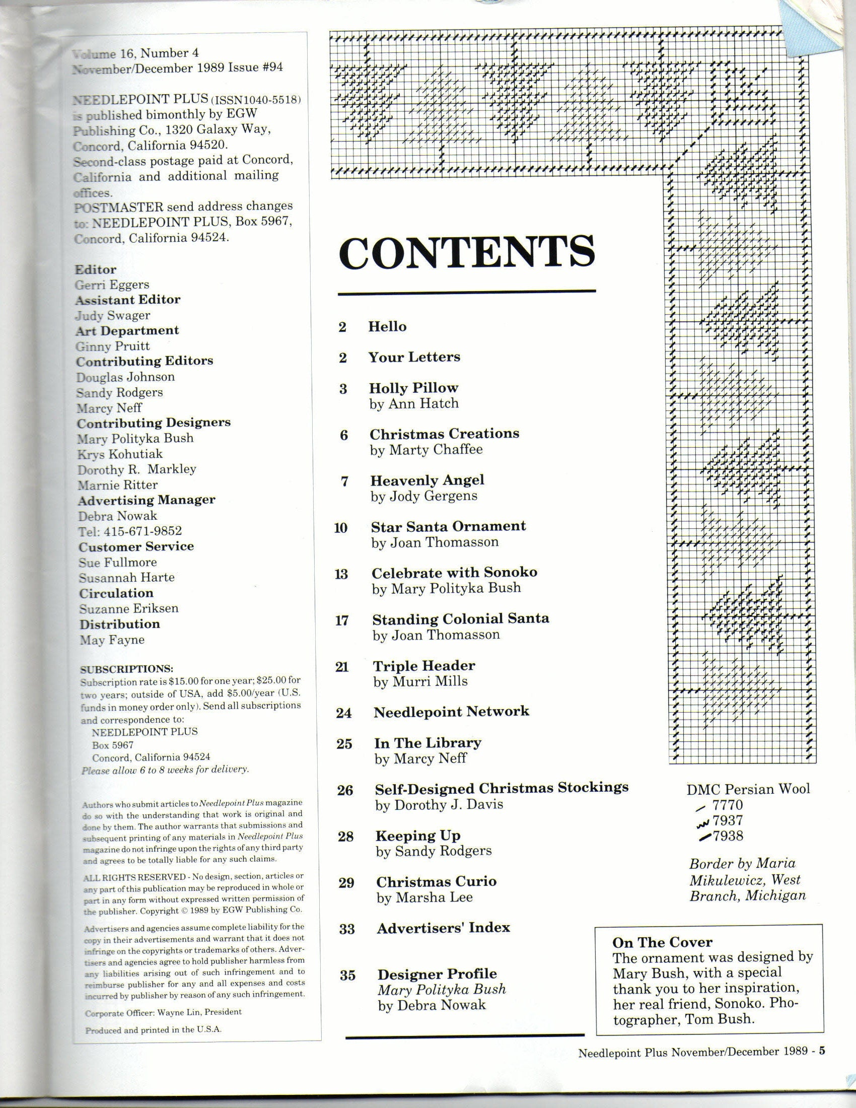 Needlepoint Plus Magazine November December 1989 Formerly Needlepoint News