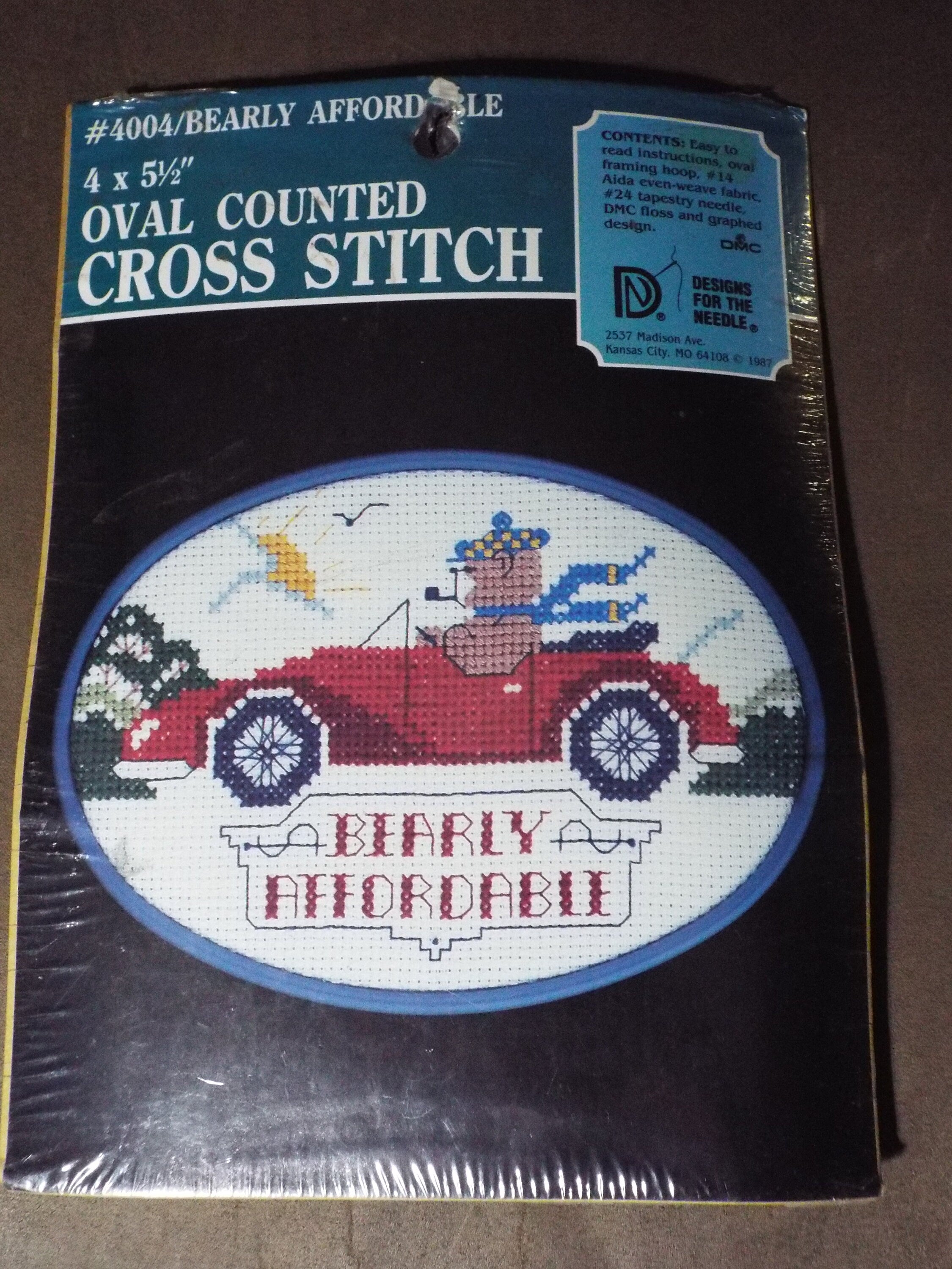 Bearly Affordable #4004 Oval Counted Cross Stitch Kit 4 x 5 1/2 inch