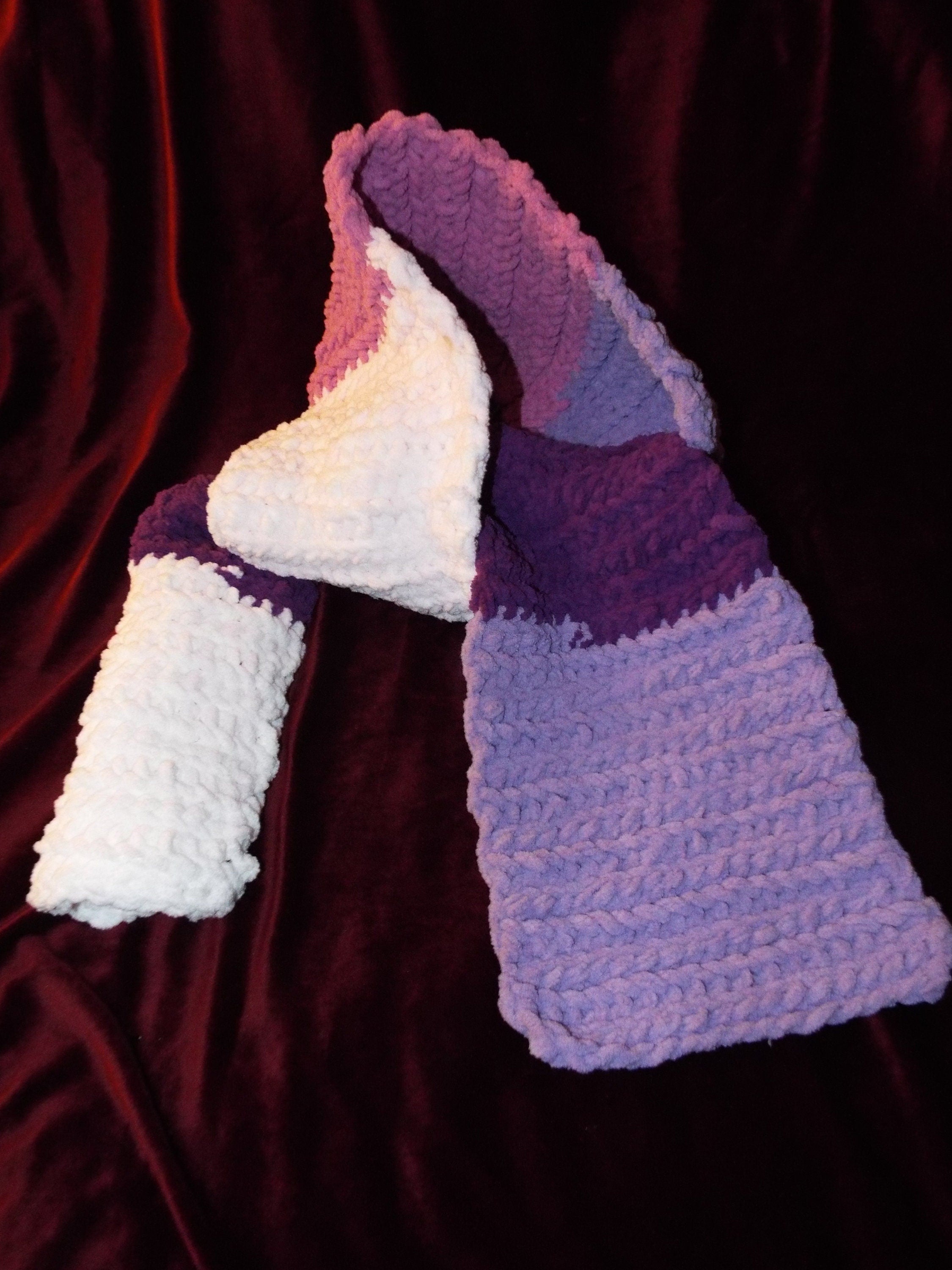 Purple Pink White Scarf Made With Bernat  Baby Yarn