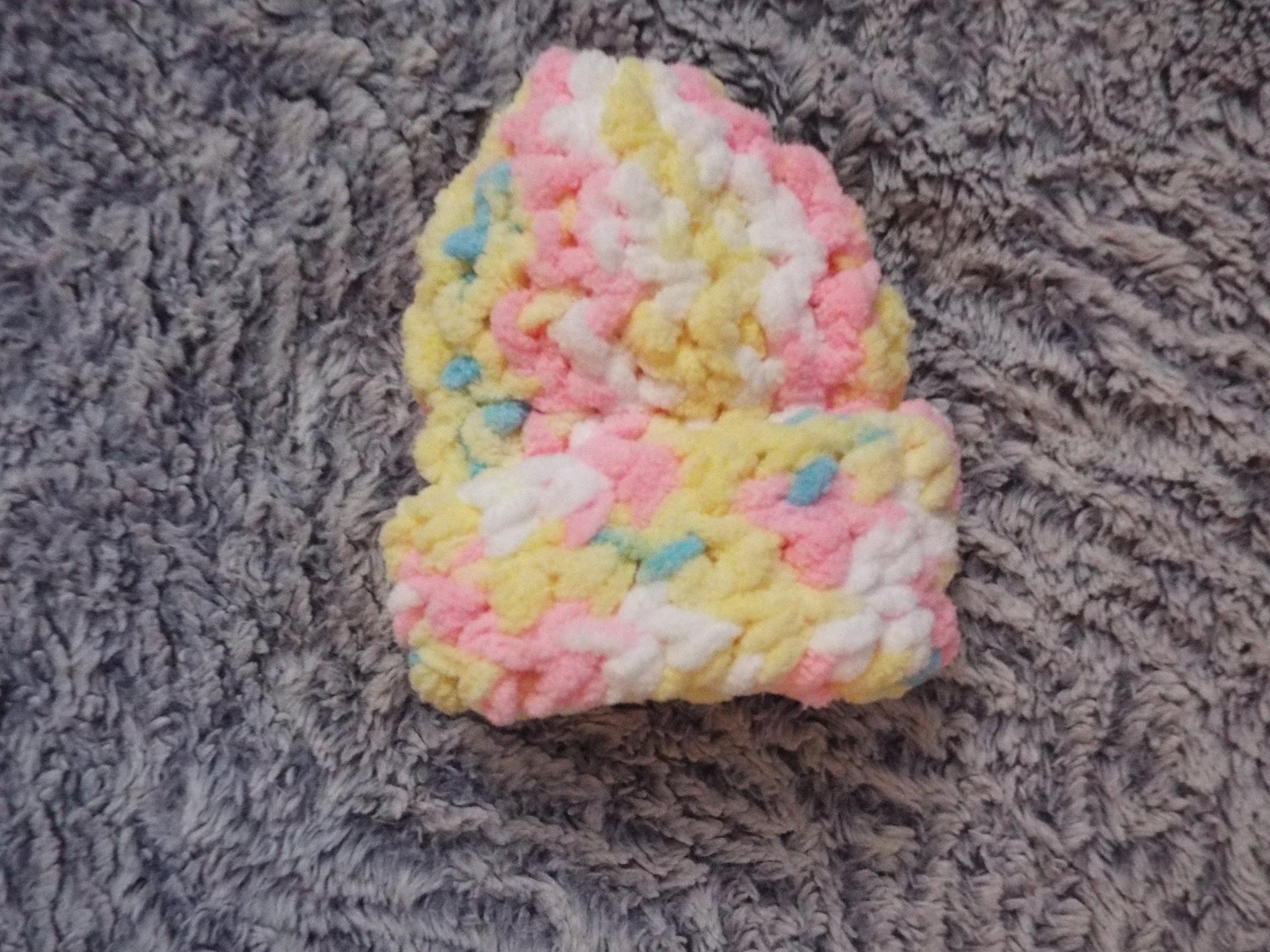 Granny Square Baby Blanket Pink, Yellow, Blue/Green And White With Matching Baby Hat