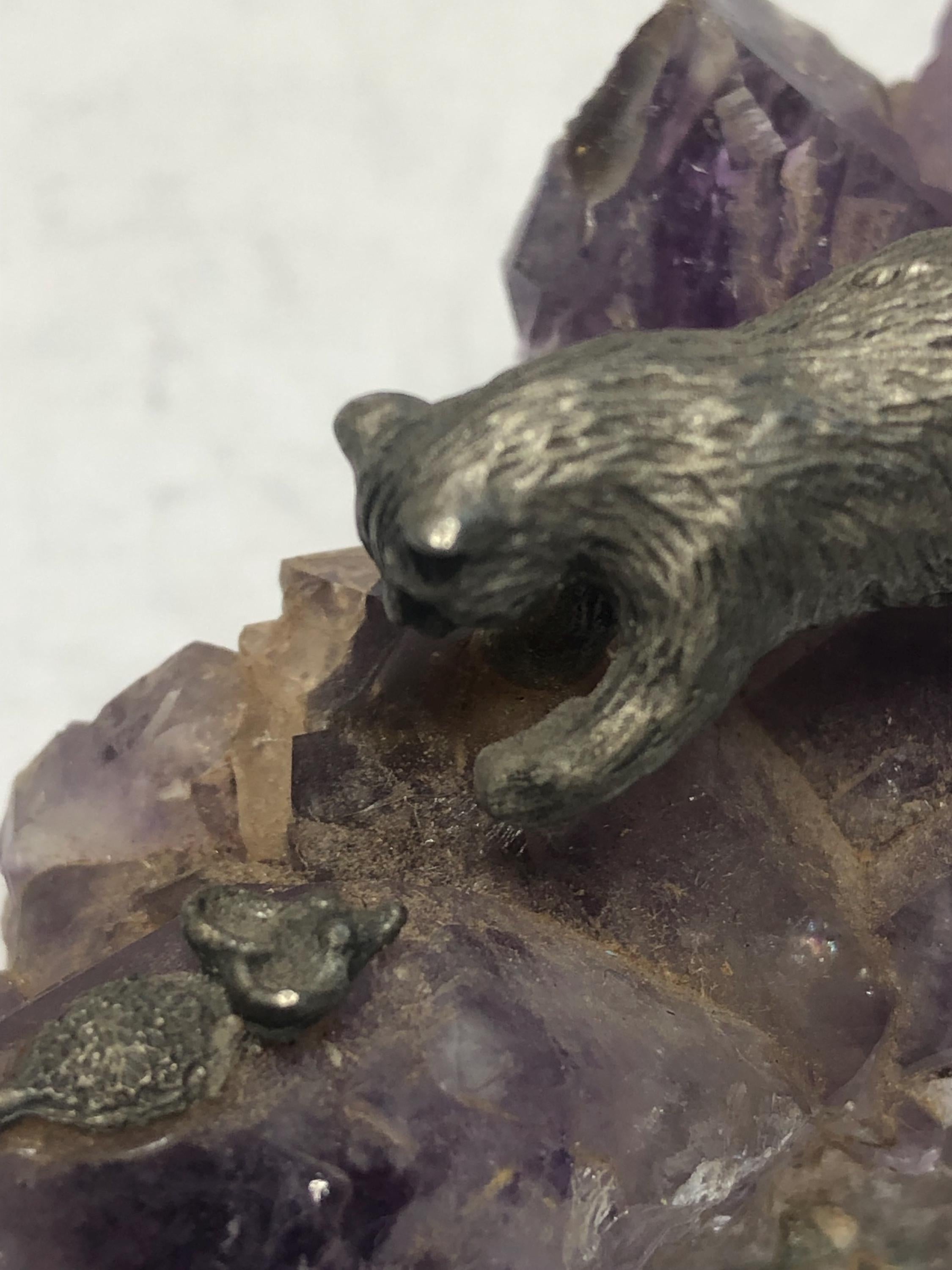 Cat & Mouse On Amethyst Vintage 1980’s