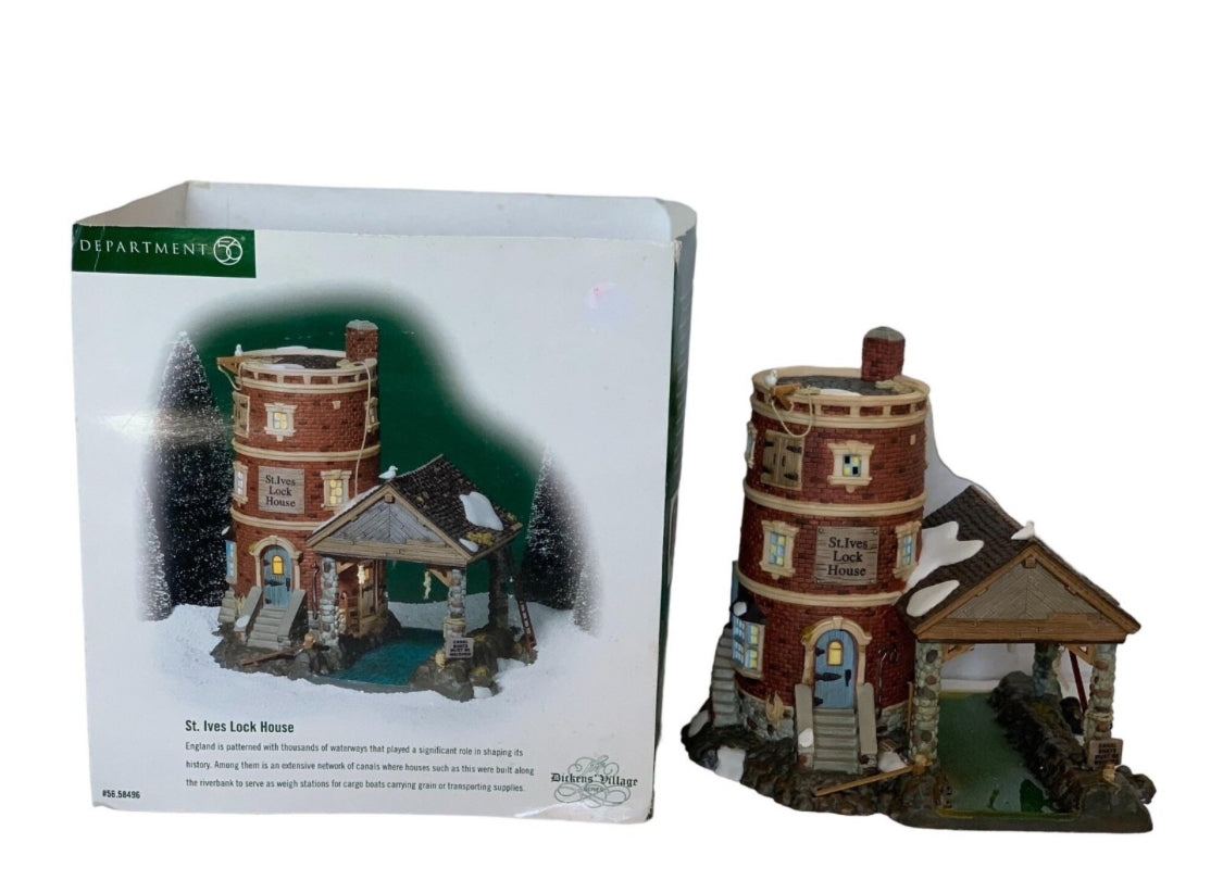 Retired Department 56 Dickens' Village St. Ives Lock House #58496 – Hand-Painted Porcelain Collectible