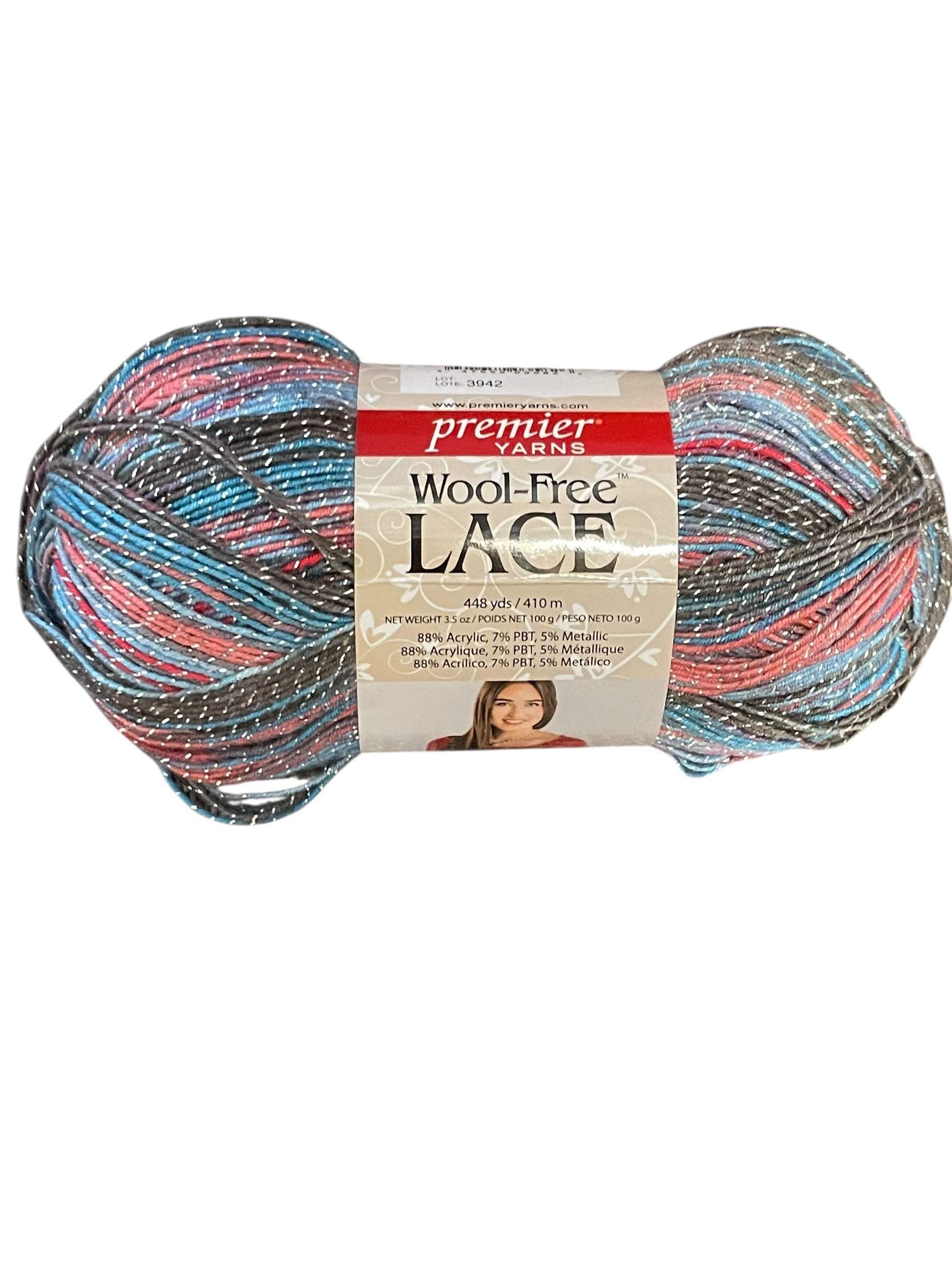 Premier Yarns Wool Free Lace – Lightweight Metallic Lace Yarn Sea Sunset (Acrylic/Nylon Blend, 448 Yards)