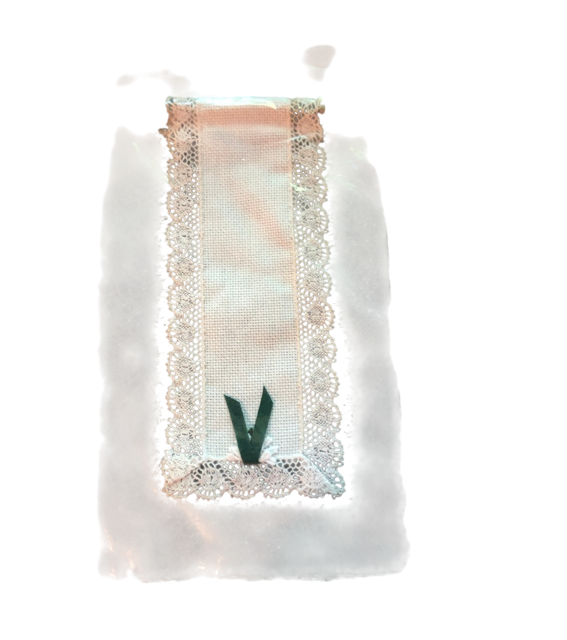 Cross Stitch Wall Hanging with Green Ribbon and Dowel