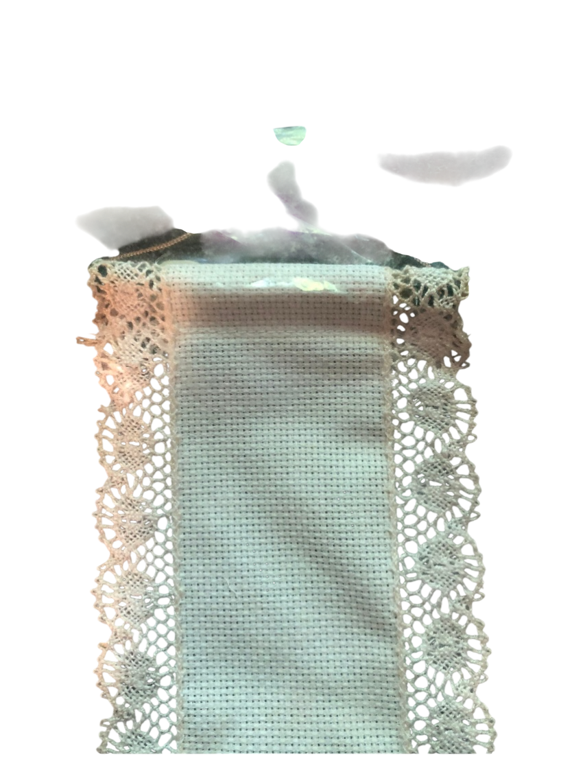 Cross Stitch Wall Hanging with Green Ribbon and Dowel