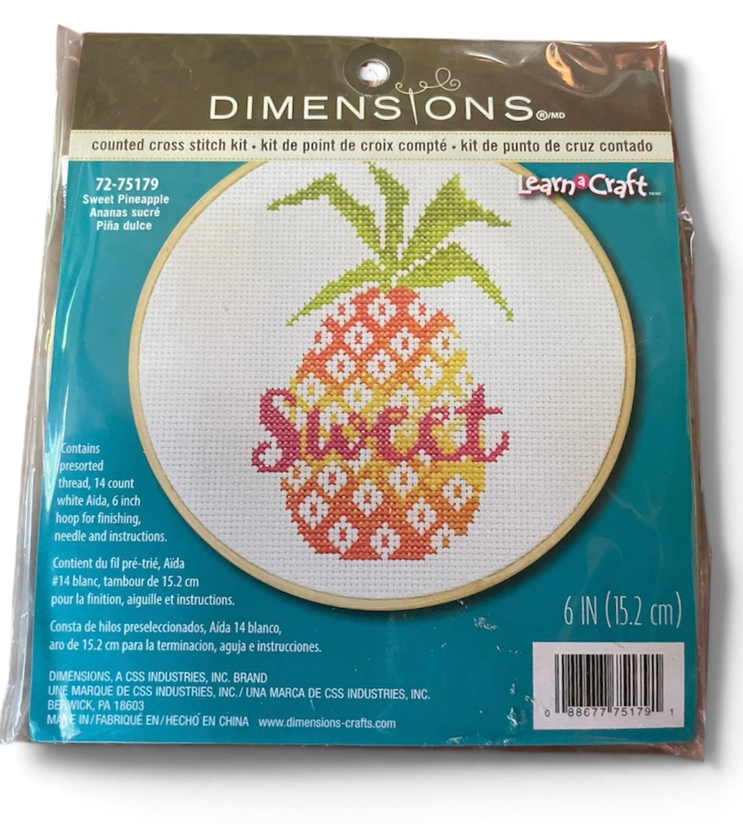 Dimensions 'Pineapple' Short N' Sweet Mini Embroidery Kit for Beginners, 4''