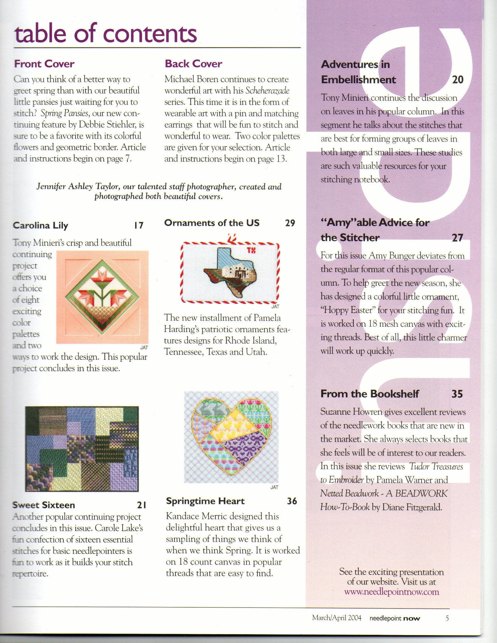 Needlepoint Now March April 2004 Vol VI No 2 Magazine Spring Pansies by Debbie Steichler