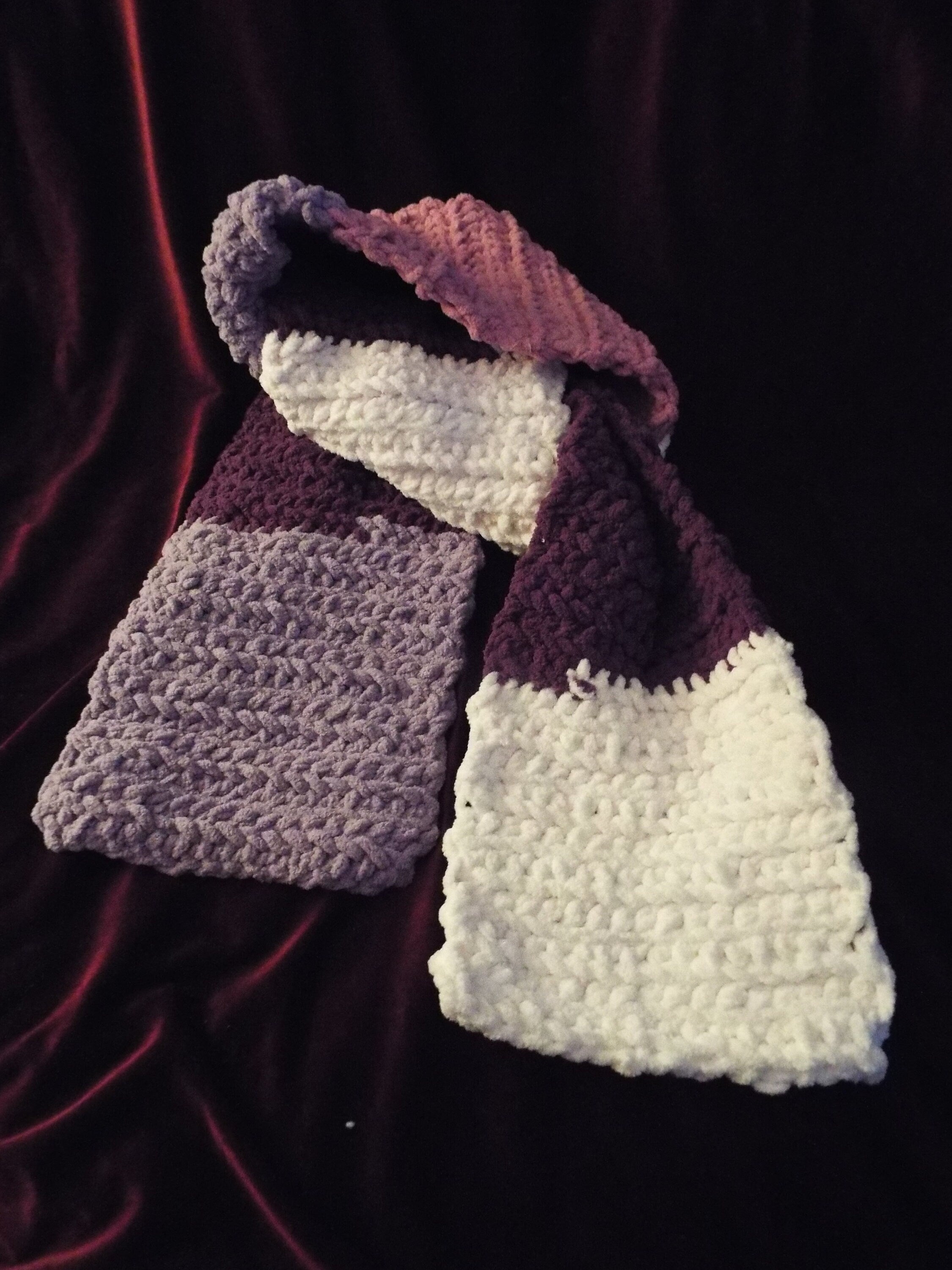 Purple Pink White Scarf Made With Bernat  Baby Yarn