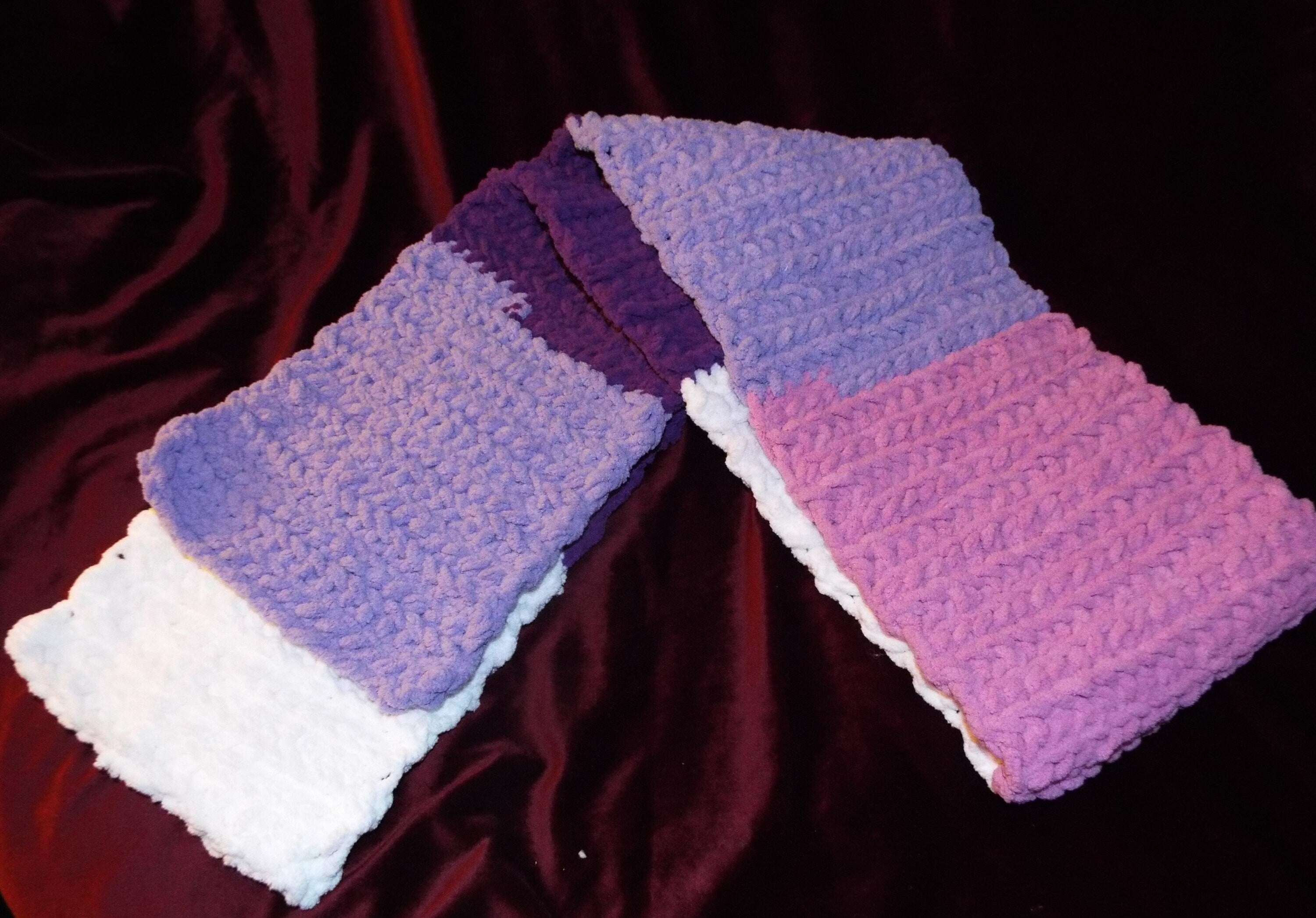 Purple Pink White Scarf Made With Bernat  Baby Yarn
