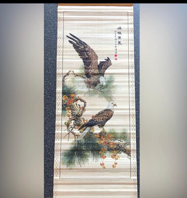Vintage Eagle Wall Large Art Asian Bamboo Scroll