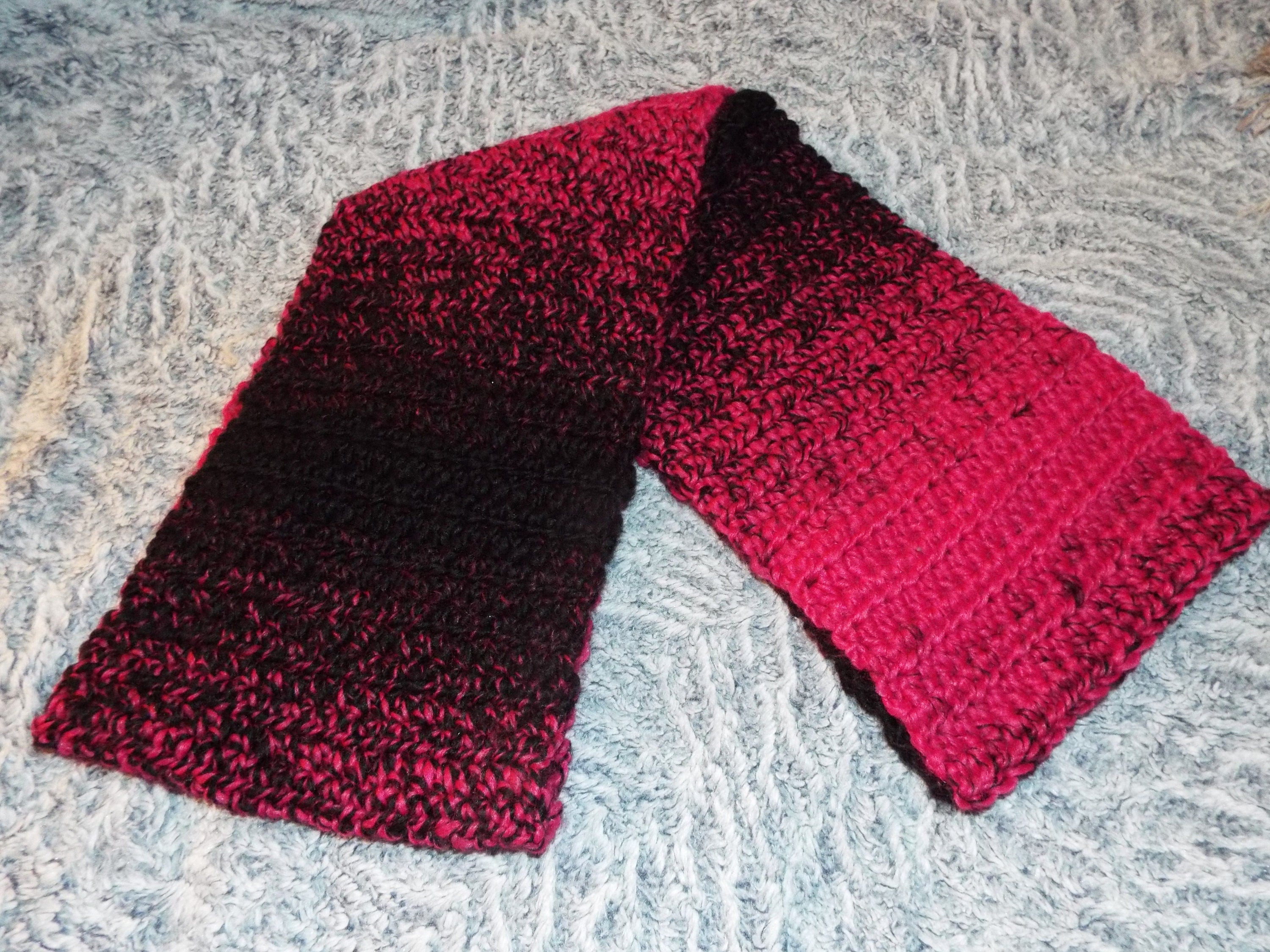 Hot Pink Black Handmade Scarf Made With Scarfie Lion Brand Yarn