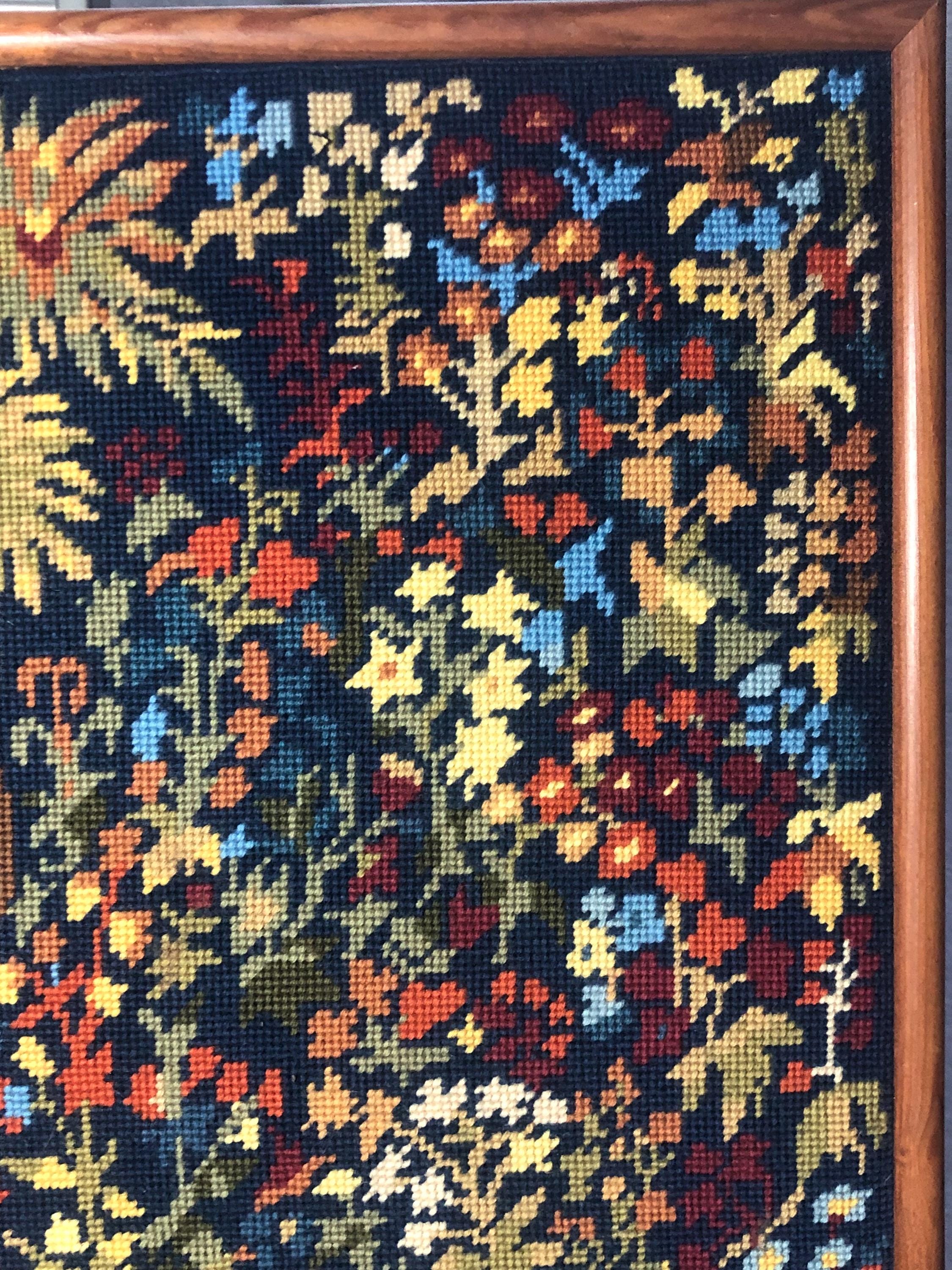 Unicorn In The Round Framed Hand Stitched Needlepoont Tapestry