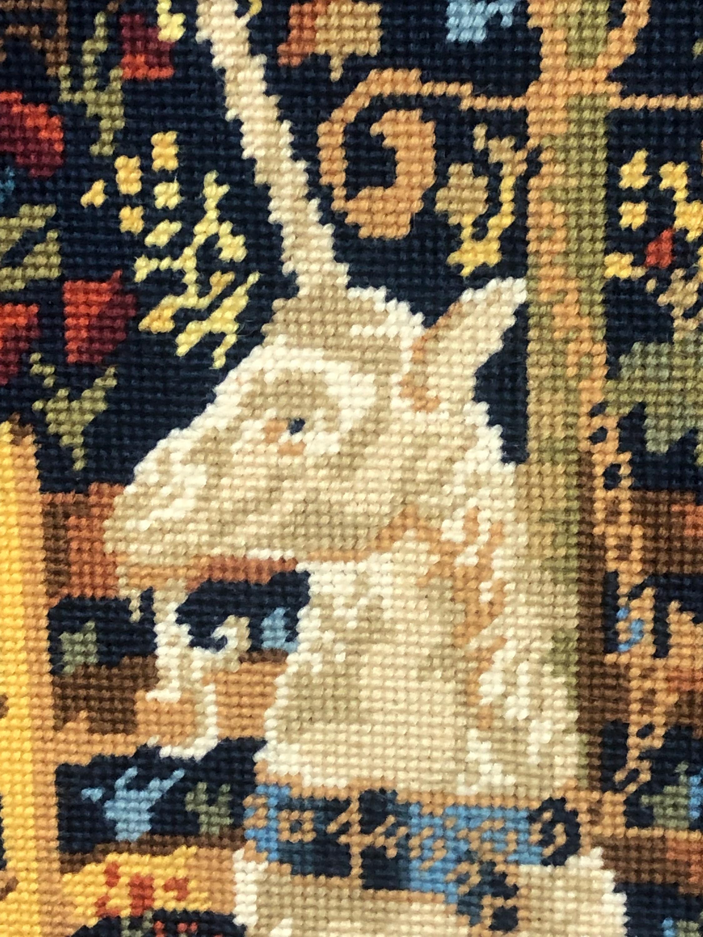 Unicorn In The Round Framed Hand Stitched Needlepoont Tapestry