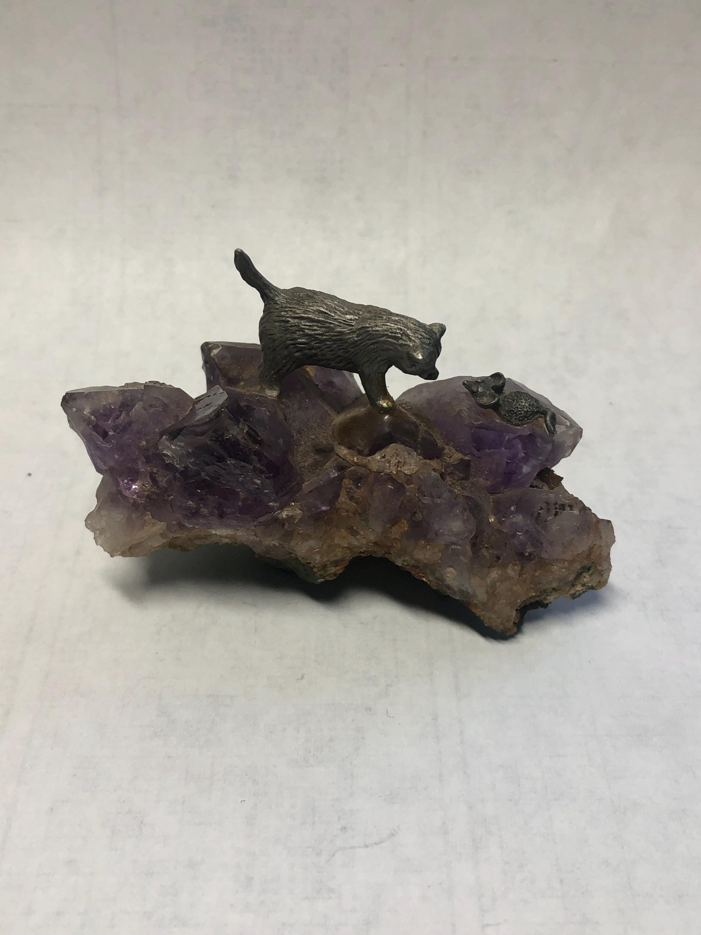Cat & Mouse On Amethyst Vintage 1980’s