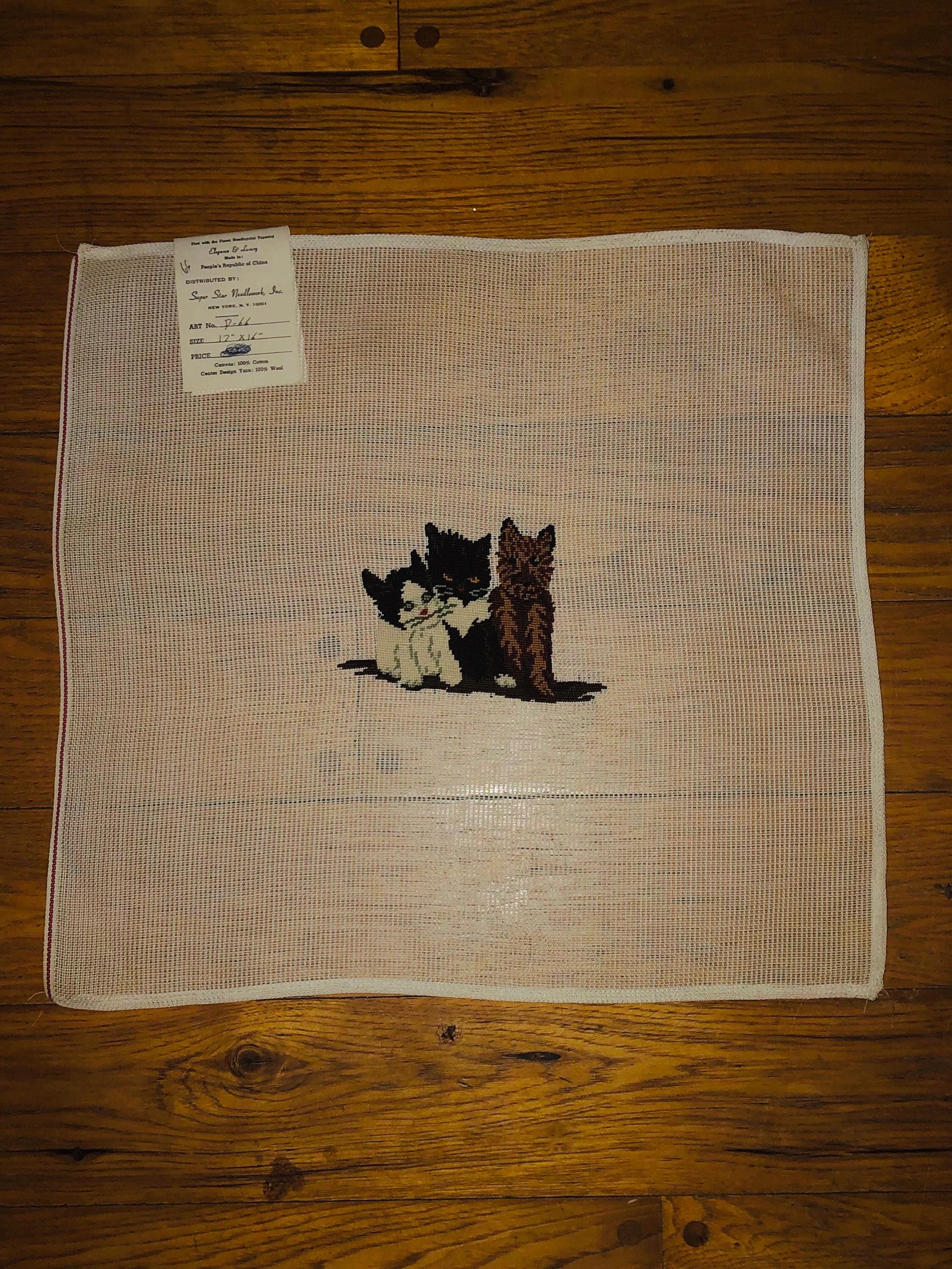 Three Kittens Pre Stitched Vintage Needlepoint Canvas