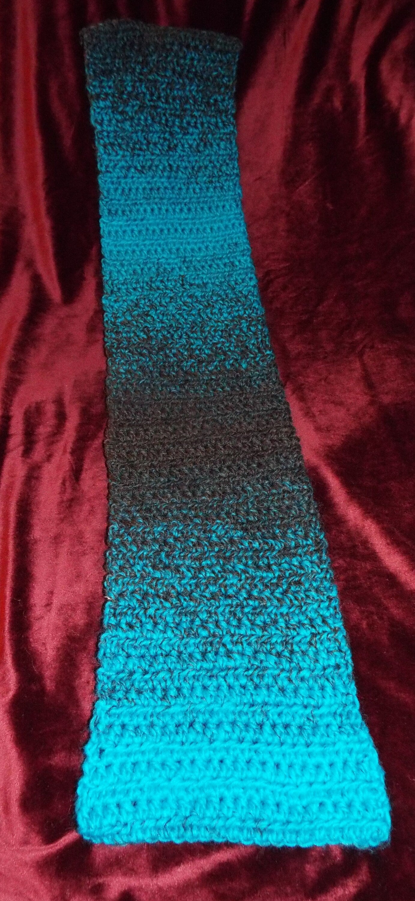 Aqua Blue Black Handmade Scarf Made With Scarfie Lion Brand Yarn