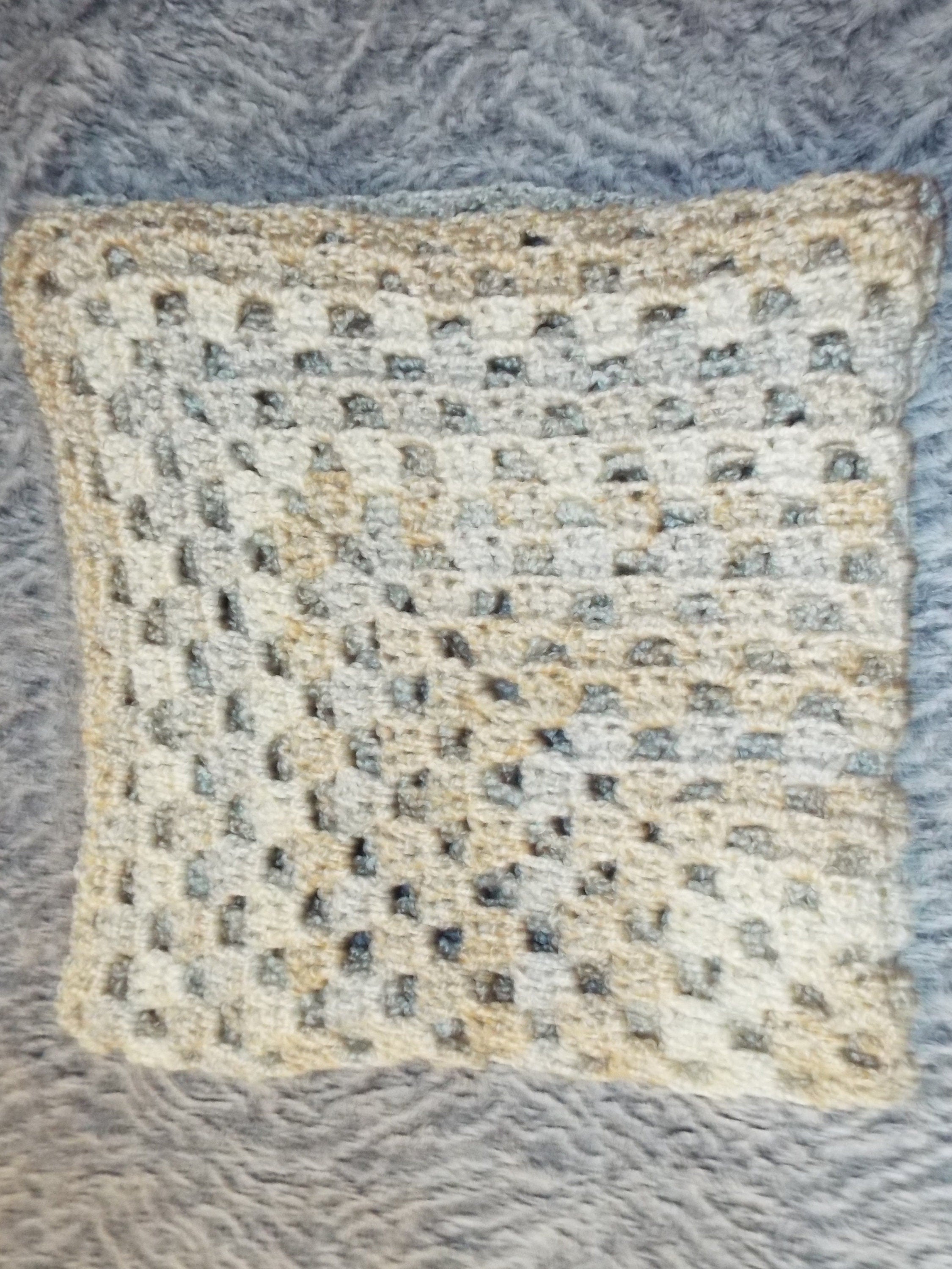 Silver Gold Granny Square Baby Blanket 32 x 32 Inches