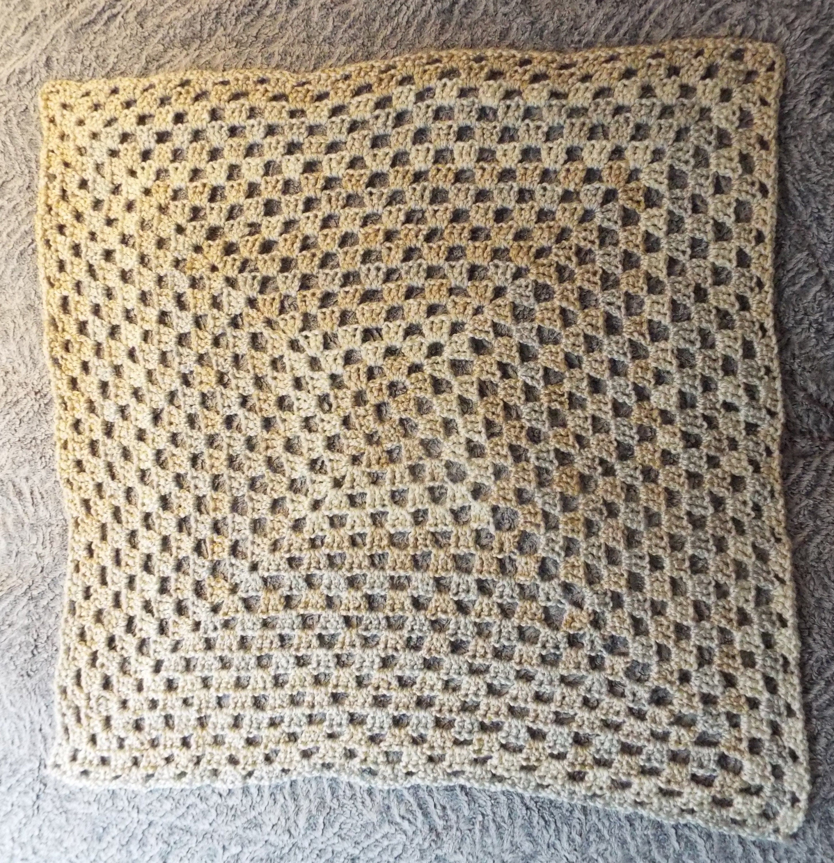 Silver Gold Granny Square Baby Blanket 32 x 32 Inches