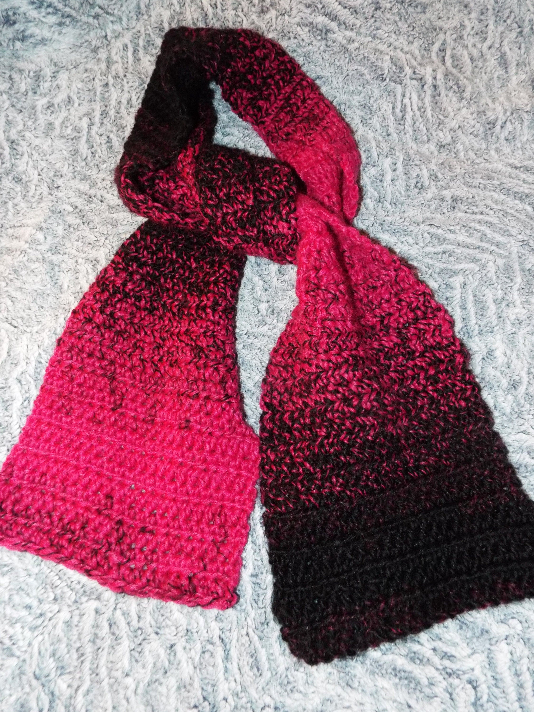 Hot Pink Black Handmade Scarf Made With Scarfie Lion Brand Yarn