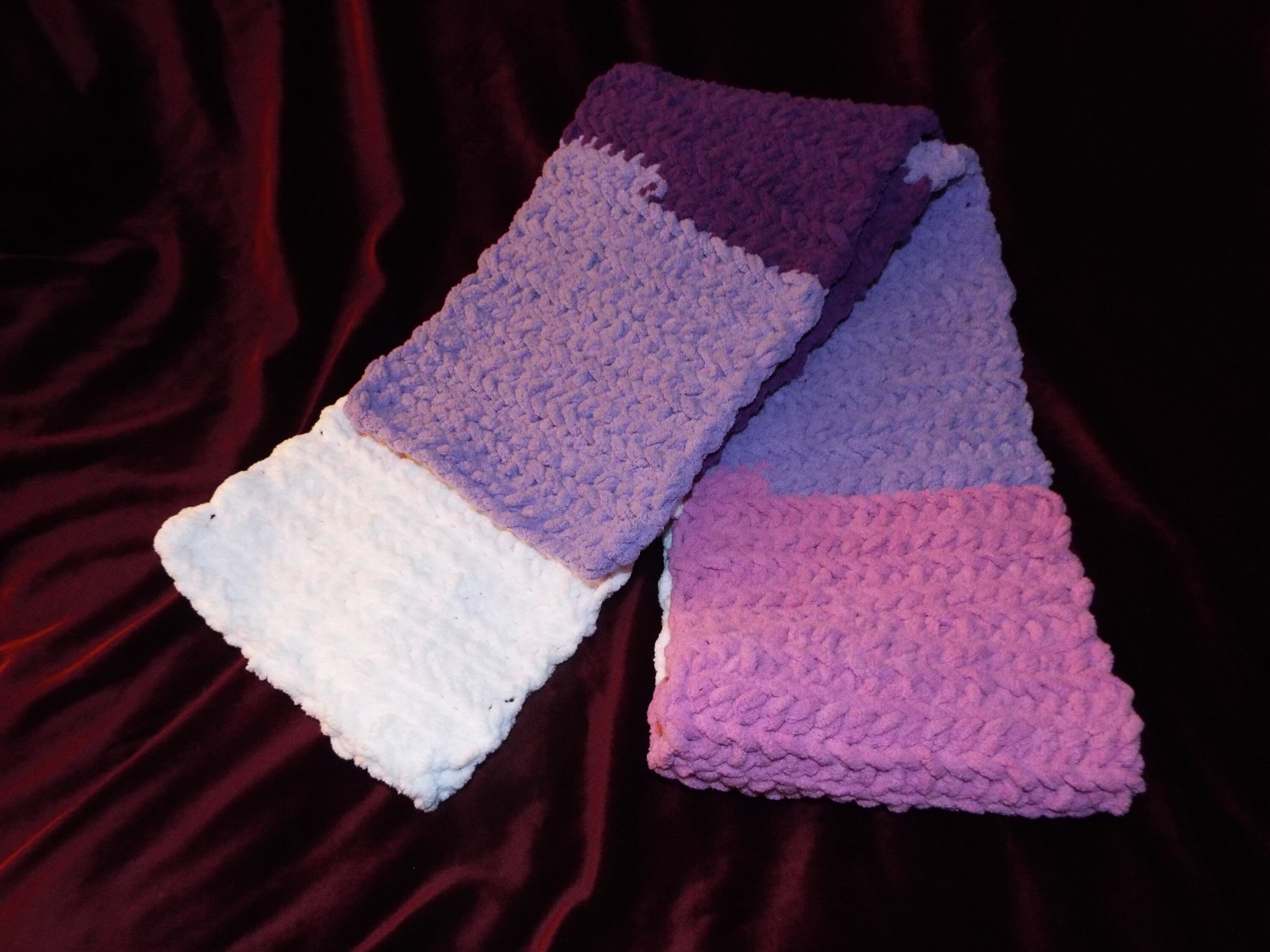 Purple Pink White Scarf Made With Bernat  Baby Yarn