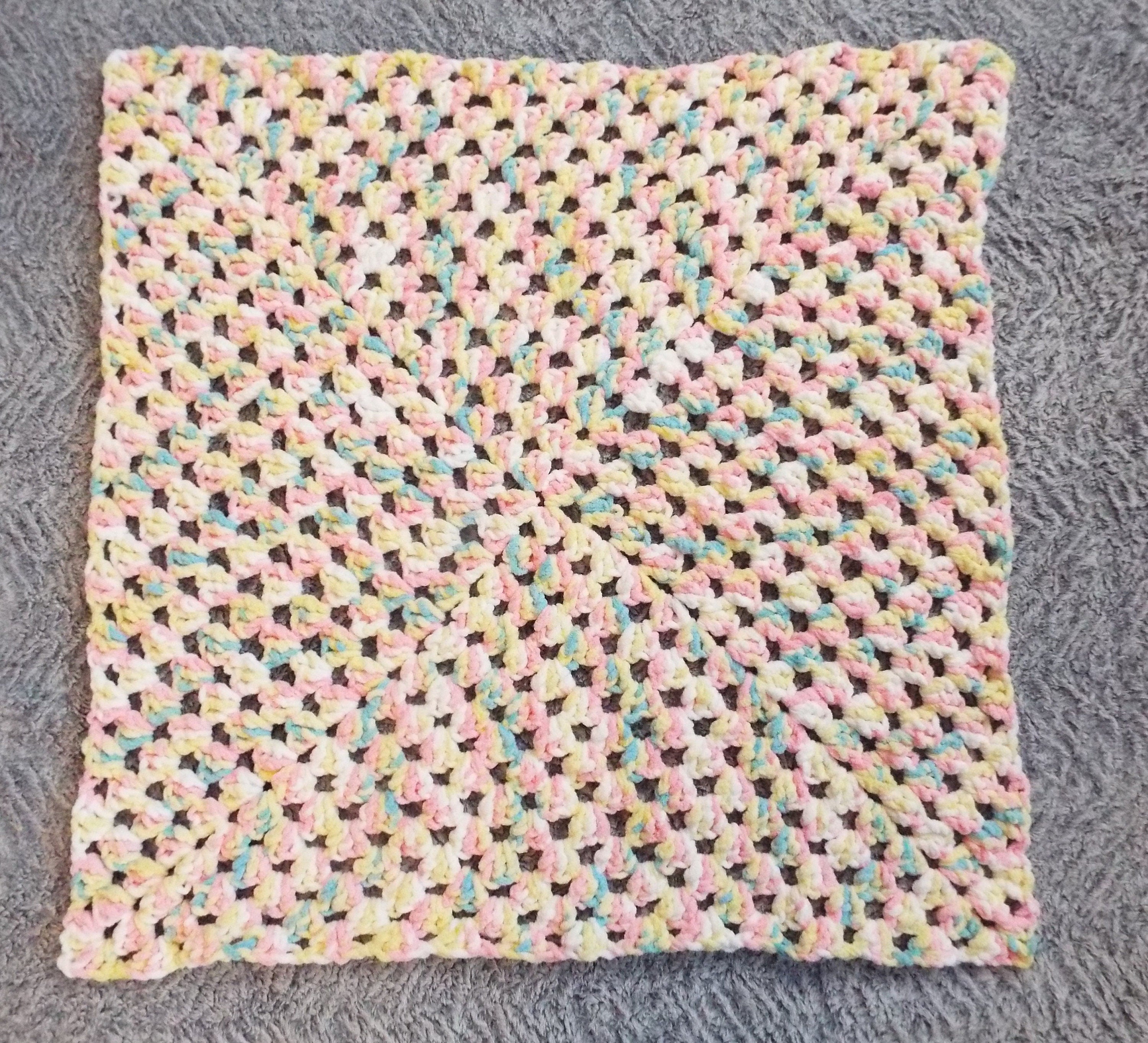 Granny Square Baby Blanket Pink, Yellow, Blue/Green And White With Matching Baby Hat